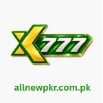 XK777 Game Logo in green and gold 3D style with white background